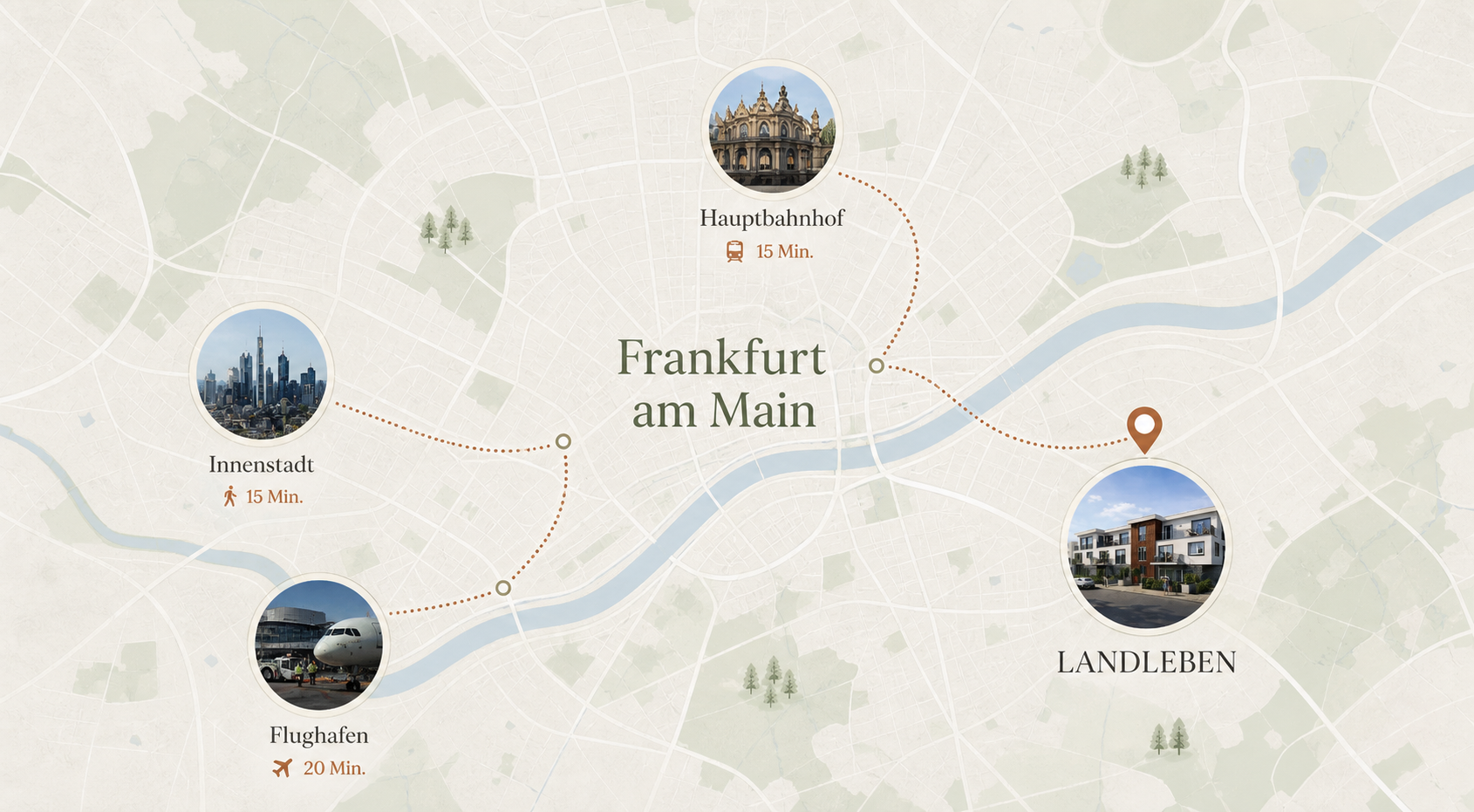 Karte mit Verbindungspunkten in Frankfurt